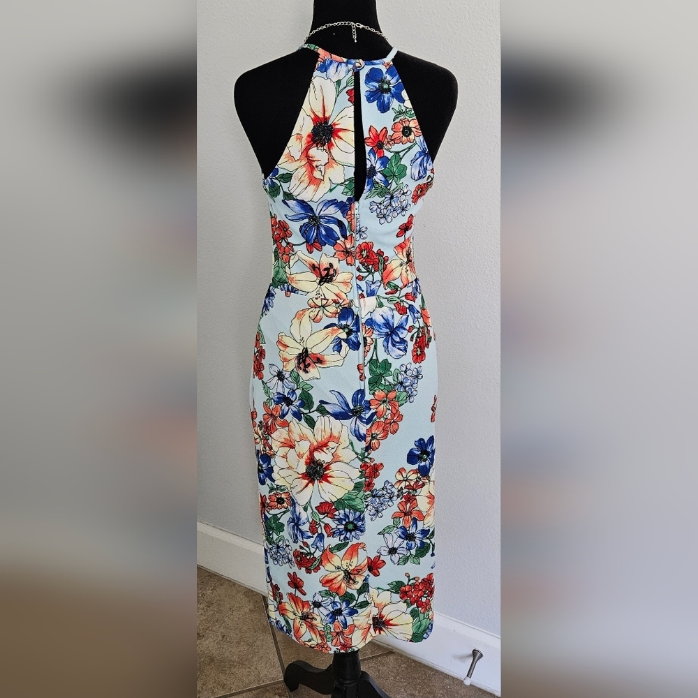Premier Amour Floral Halter Midi Dress Size 4 Lace Trim Bodycon - Picture 3 of 8
